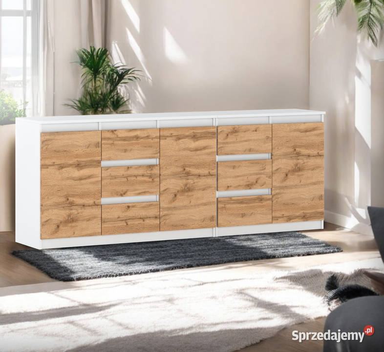 Komoda Biała Drewniana Z 6 Szufladami 200 200cm Elbląg