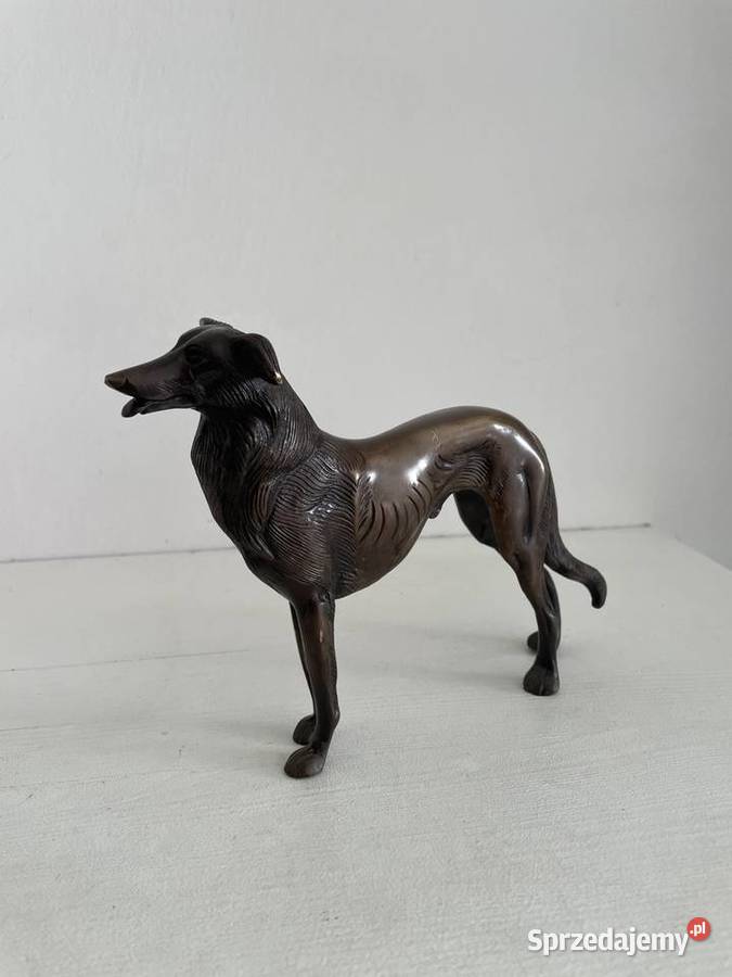 Art Deco stara figurka psa z brązu w stylu art Łódź