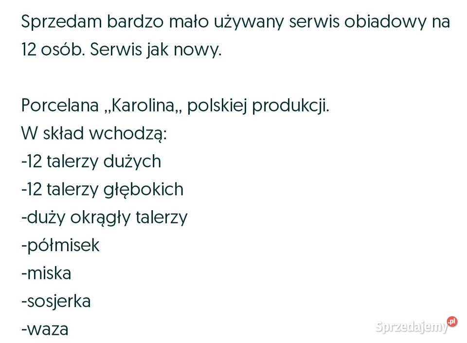 Serwis obiadowy 12osobowy Karolina stan idealny Porcelana i szkło wielkopolskie Mosina