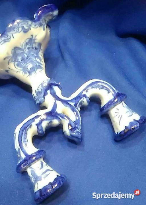 Świecznik kobal sygnowany Słupca