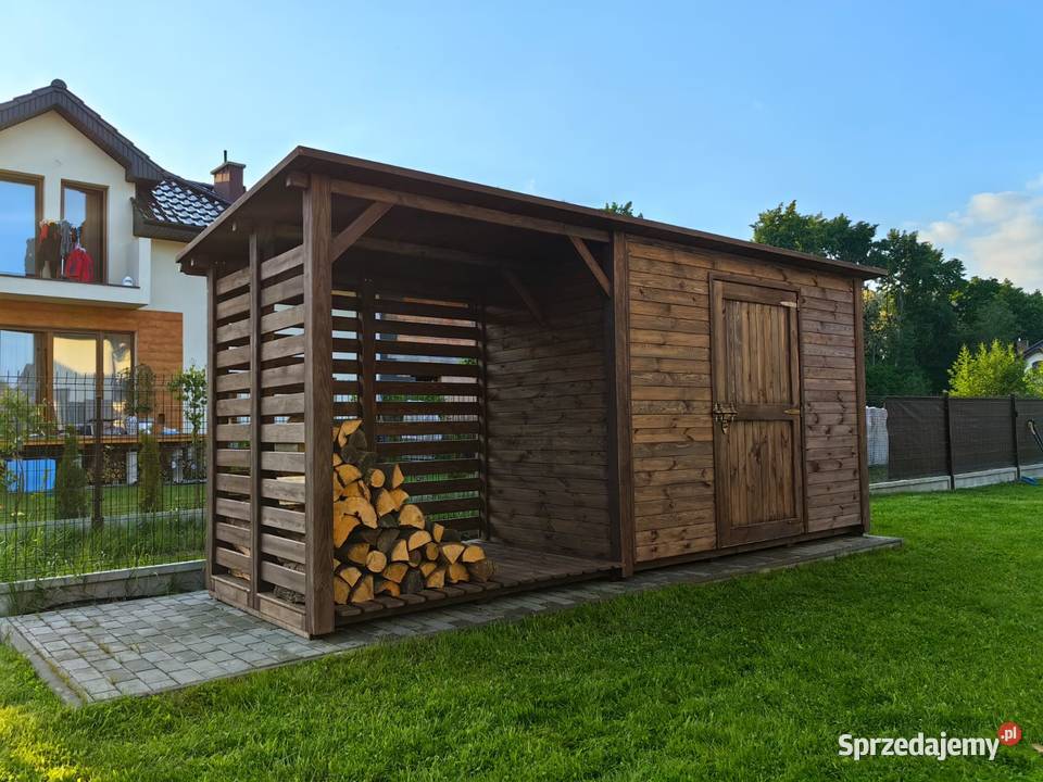 Domek ogrodowy drewniany 3x15m z drewutnią na