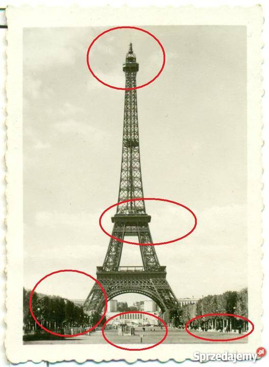 Stara fotografia Pamiątka z Paryża 1945 Wieża Ostrów Wielkopolski