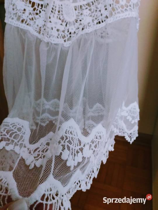 ELEGANCKA tunika narzuta biała boho koronka S M biały Łapy sprzedam