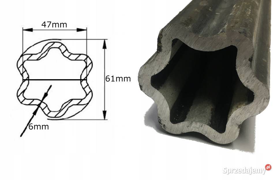 Rura wału WOM profilowana gwiazda 61x47x6mm 1m Do maszyn uprawowych Kamionna
