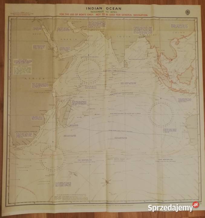 Stara, angielska mapa morska z 1942 roku,.