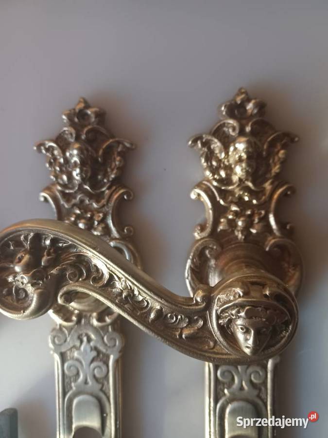 Komplet klamek dużych mosiężnych do drzwi Poznań