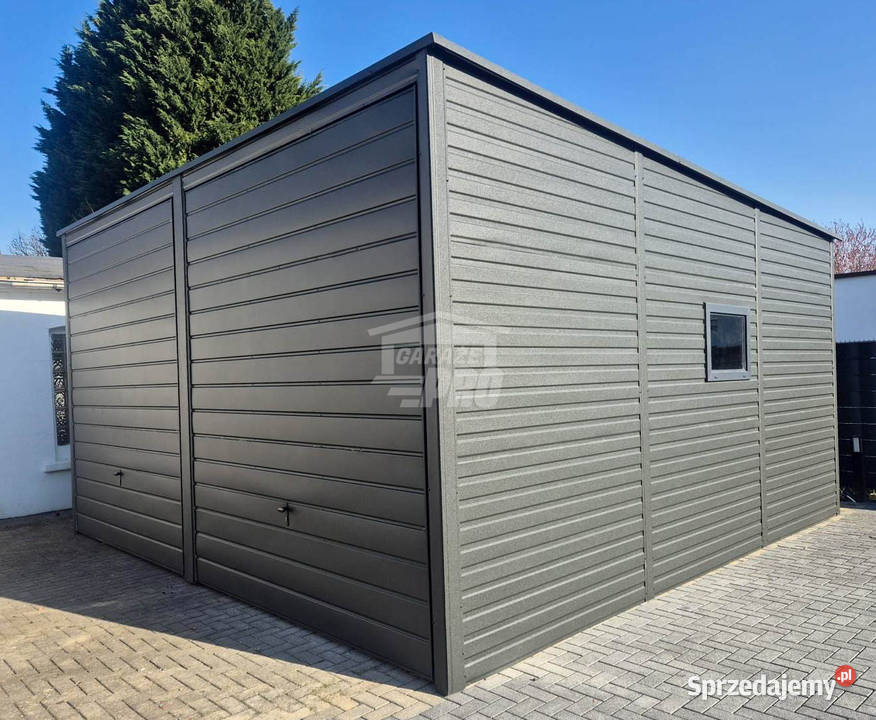 Garaż blaszany 6x6m 2x brama uchylna drzwi okno Gniezno