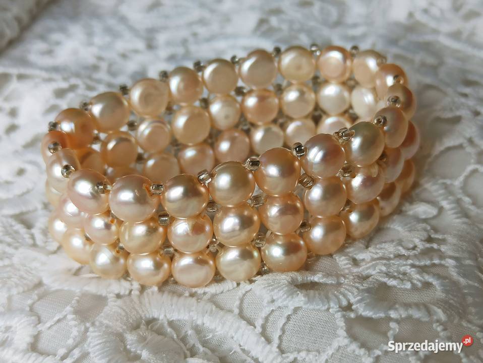 Bransoletka 3rzędowa szeroka perła hodowlana Pozostałe Warszawa