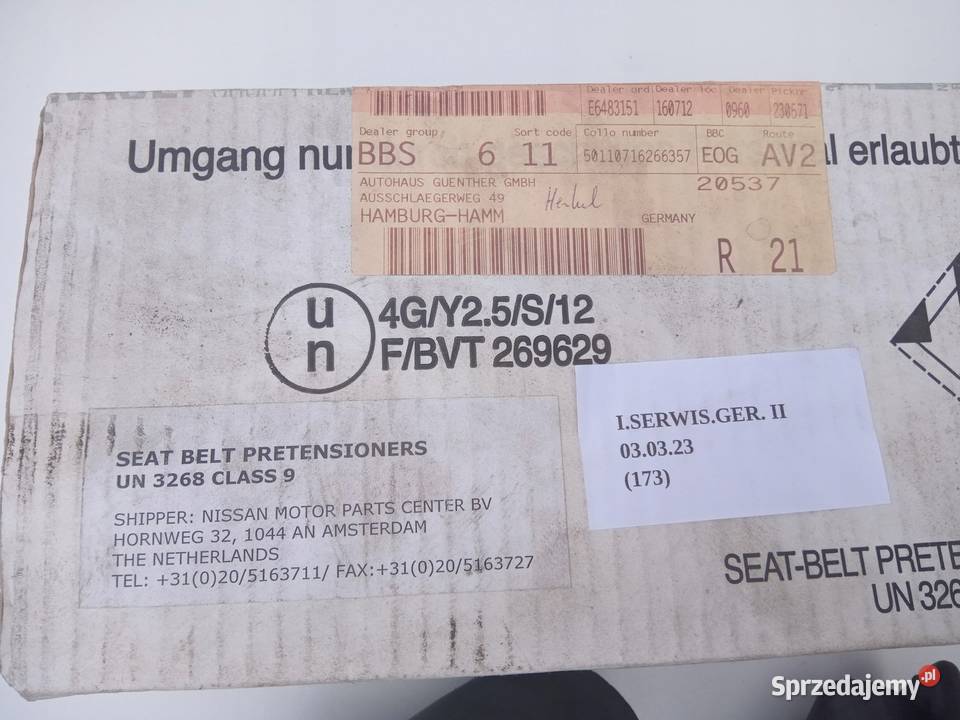 PAS BEZPIECZEŃSTWA NISSAN PRIMASTAR VIVARO wielkopolskie Nowy Tomyśl