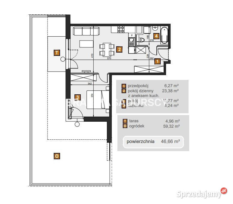 Do sprzedaży mieszkanie 4666m2 2 pokoje Kraków parter sprzedam