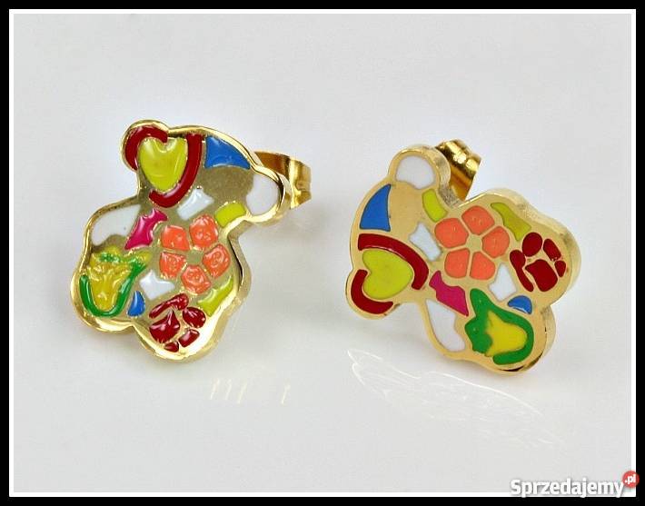 Złote Kolczyki Kolorowy Misiu Nowość Tous Miś Zegarki i Biżuteria dolnośląskie Wrocław
