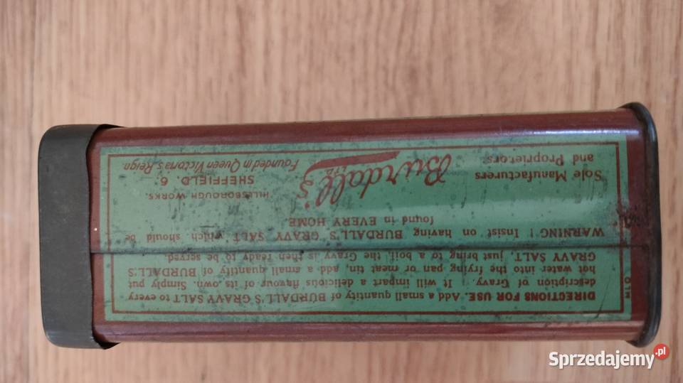 Stara puszka Burdalls Gravy Salt vintage UK lata Wólka Pełkińska