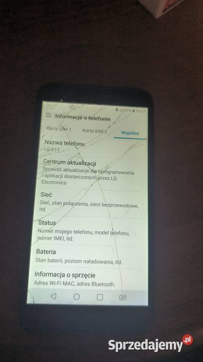 LG k11 pęknięty sprawny bez blokad 216gb android sprzedam