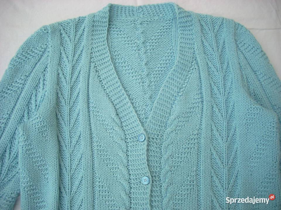 Sweter Zapinany Dziergany na Drutach 44 46 niebieski Moda i Styl Nowy Sącz