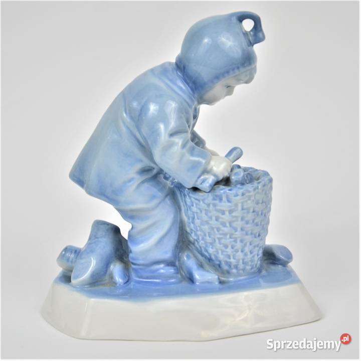 Dziecko z koszem art deco A Sinkó Zsolnay błękit mazowieckie