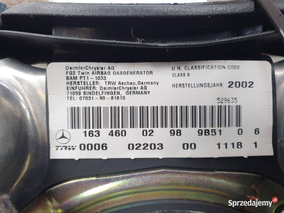 PODUSZKA AIRBAG MERCEDES ML W163 1634600298 Lipno sprzedam