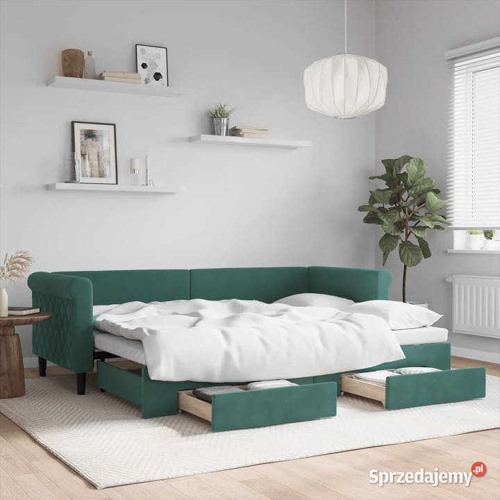 Sofa rozsuwana z szufladami ciemnozielona mazowieckie Warszawa