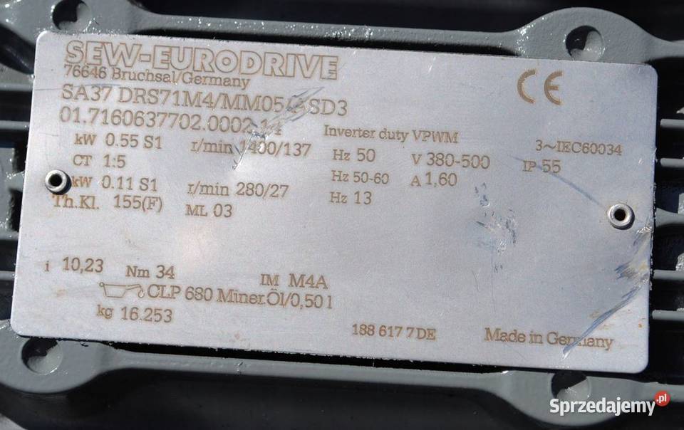 Motoreduktor kątowy 011055kw 27137obr FALOWNIK Pozostałe Kargowa