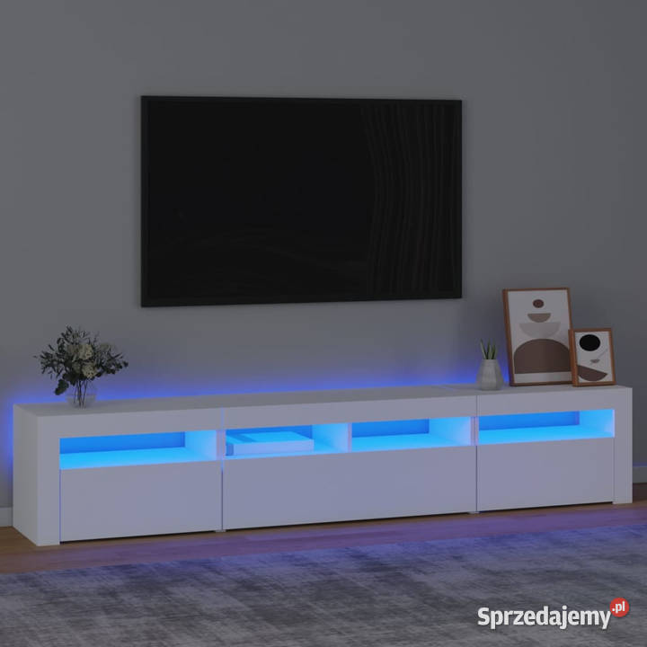 Szafka pod TV z oświetleniem LED biała 210x35x40 mazowieckie Warszawa