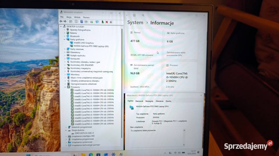 Gigabyte 244Hz RTX 3060 I5 10500H 16RAM 512SSD małopolskie Kraków