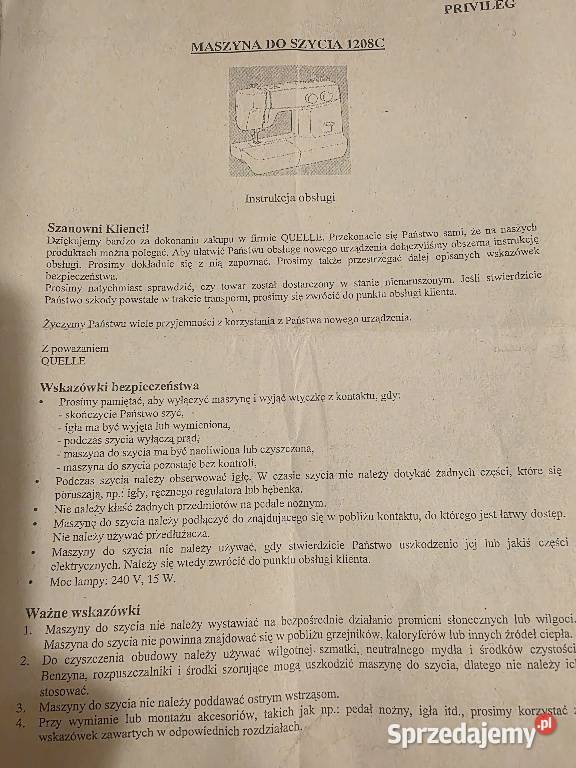 Maszyna do szycia Privileg Quelle Warszawa