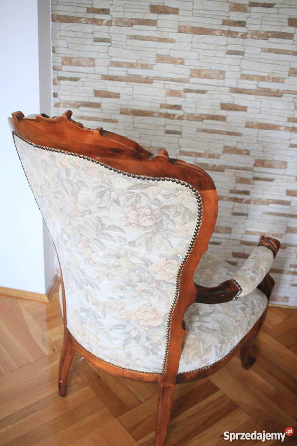 Pięknie zdobiony fotel klasyczny ręcznie Dom i Ogród Pszczyna