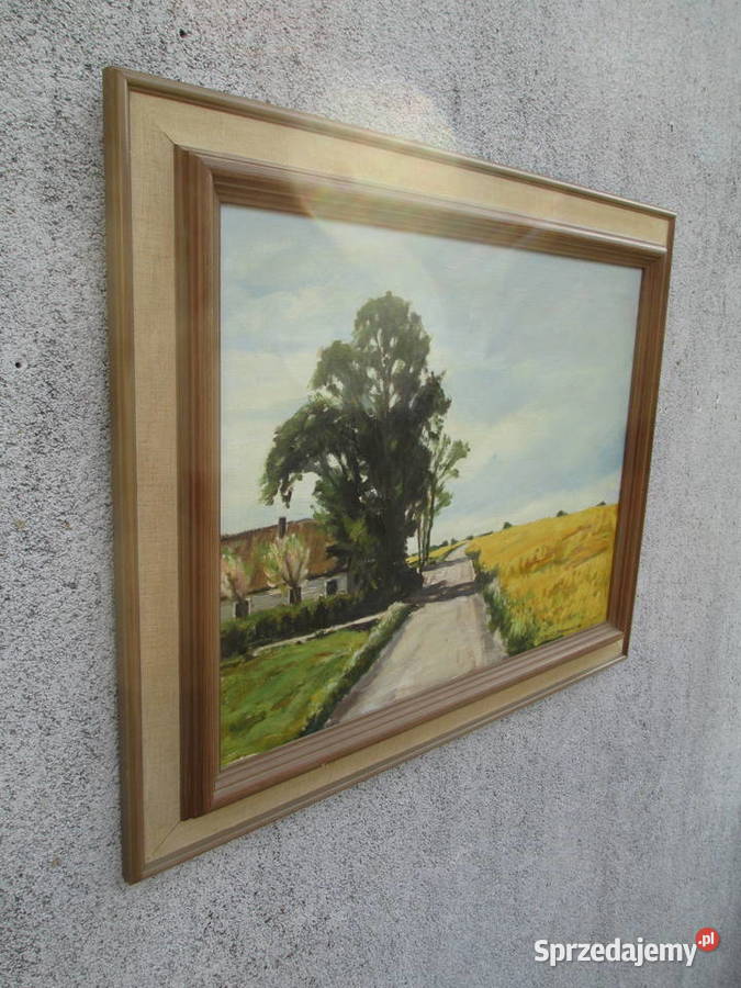 Obraz olejny Polna droga Szwecja lata 80 Lublin