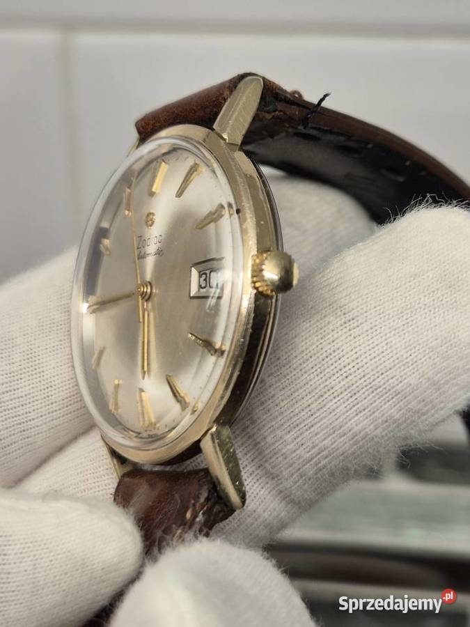 Złocony zegarek automatyczny vintage Zodiac śląskie Chorzów