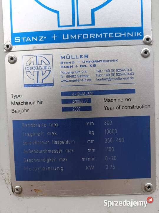 ODWIJAK ROZWIJAK do blachy taśmy Muller Niemcy