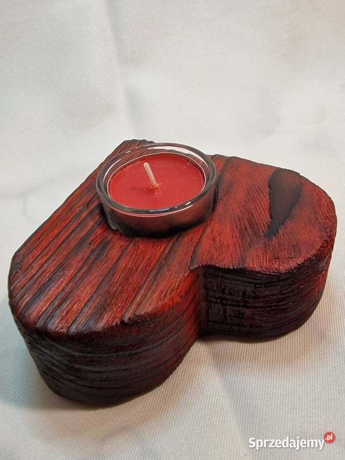 Świecznik drewniany serce rubinowy na tealight warmińsko-mazurskie Sępopol