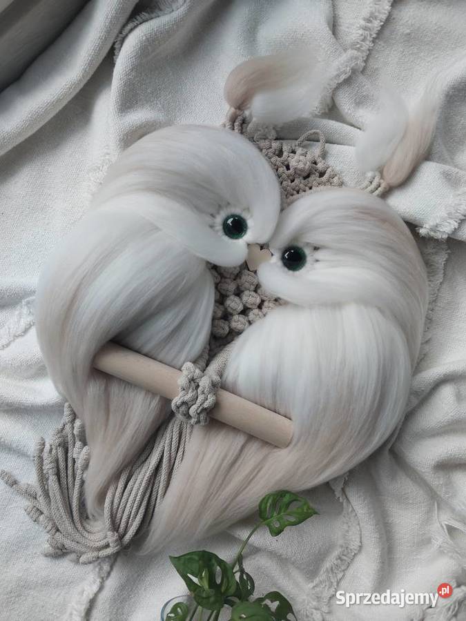 Sowa z wełną czesankową makrama na prezent 34x70 Plewiska