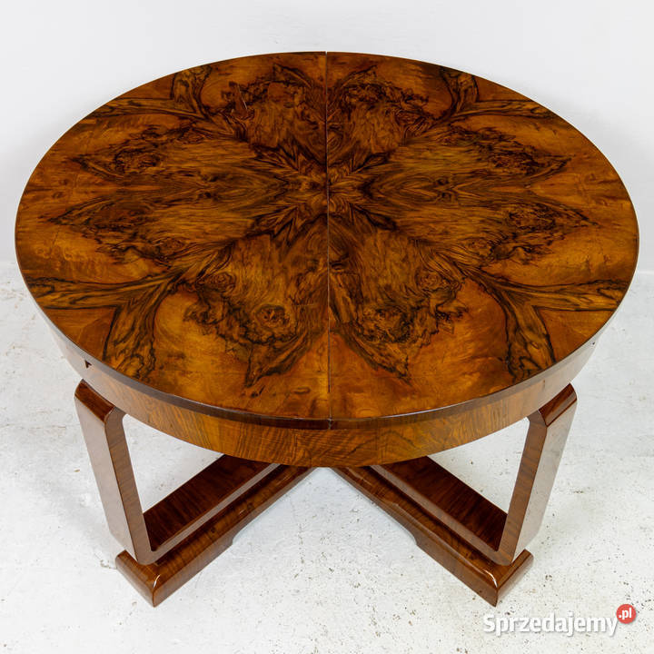 Stół okrągły art deco rozkładany orzech Swarzędz