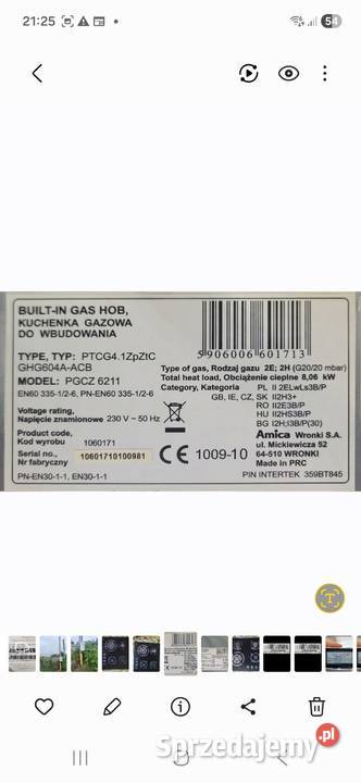 Płyta gazowa ceramiczna AMICA PGCZ 6211 Łódź