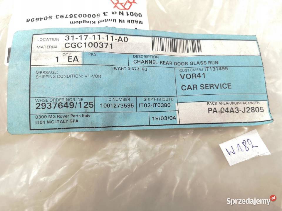 USZCZELKA SZYBY DRZWI LEWY TYŁ ROVER 400 45 MG lubelskie