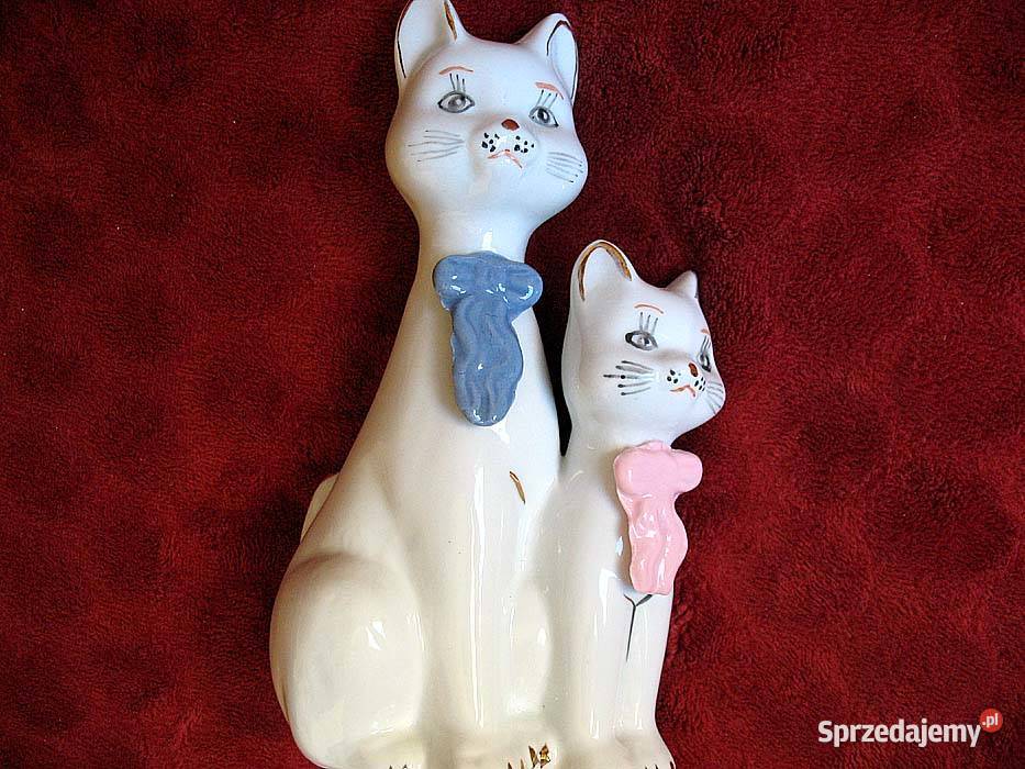 Kot para białych kotków Figurka porcelana 19 x Siedlce