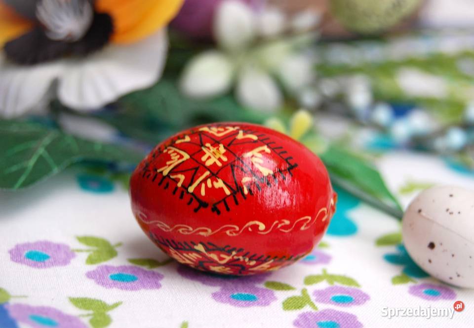 Stara pisanka drewniana ręcznie malowana Ukraina wielokolorowy Lublin