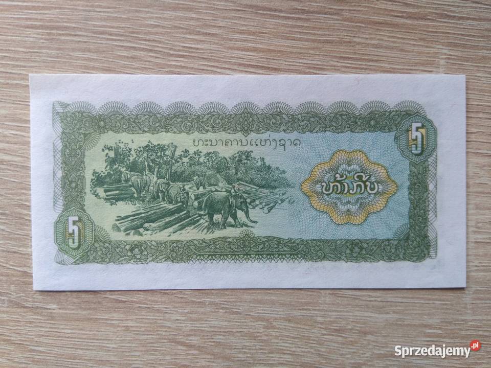 Banknot 5 kip Laos Numizmatyka Chrząstawa Mała