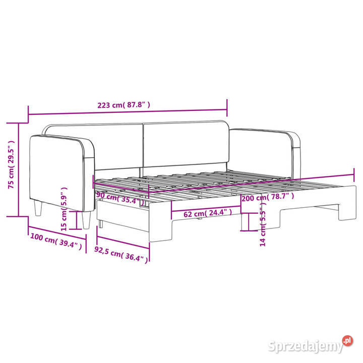 Sofa rozsuwana ciemnoszara tkanina 90x200