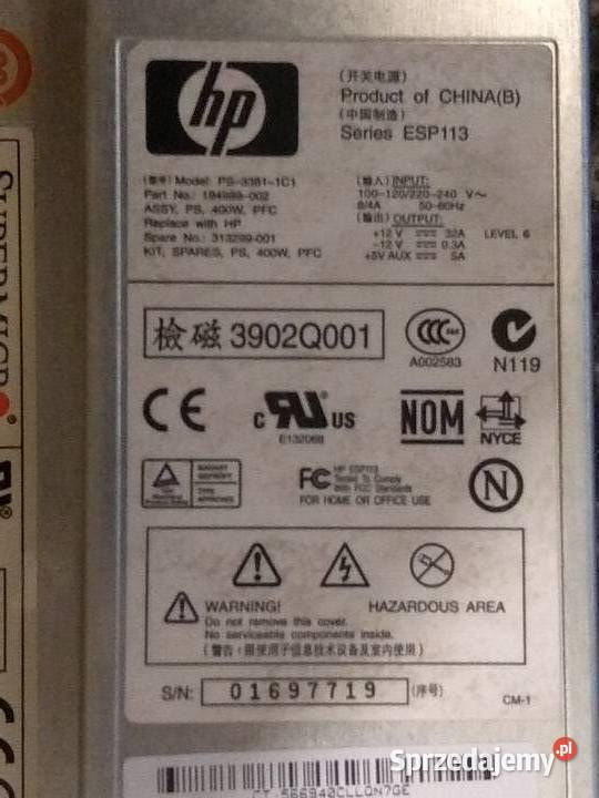 Zasilacz serwerowy HP 400W ESP113 3902Q001 Łódź