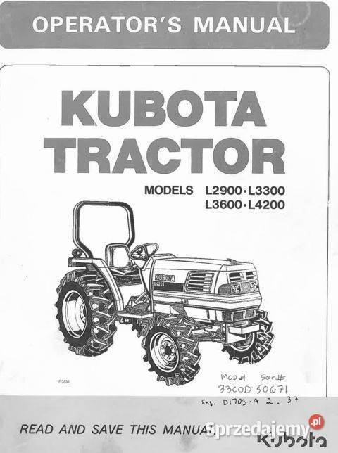 Kubota L2900 L3300 L3600 L4200 instrukcja Kielce