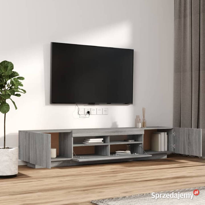 Zestaw 2 szafek TV z oświetleniem LED szary dąb mazowieckie Warszawa