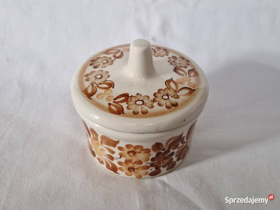 Fajansowa cukiernica bomboniera z pokrywką z mazowieckie Warszawa
