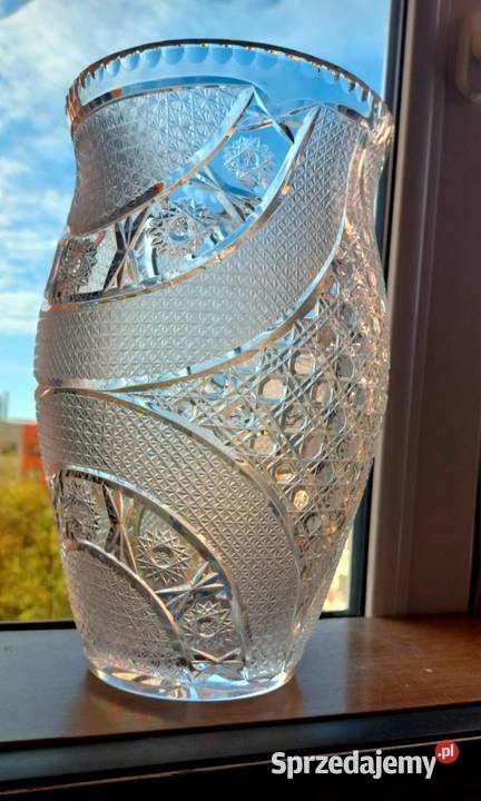 Piękny duży wazon kryształowy PRL Wrocław