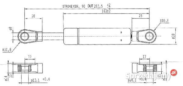 Sprężyna gazowa L2835 mm 380N Stabilus CA052159 Kamionna