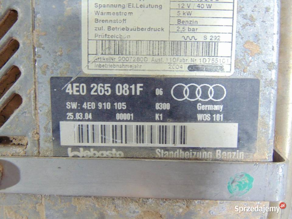 WEBASTO DOGRZEWACZ AUDI A8 D3 4E0265081F