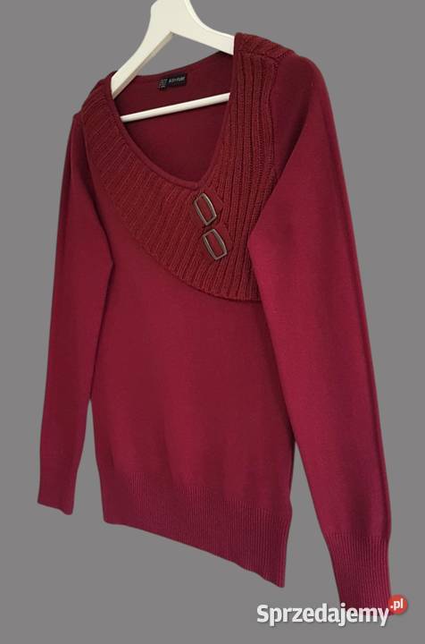 Damski bawełniany ciepły sweter bordowy z długim Chrzanów