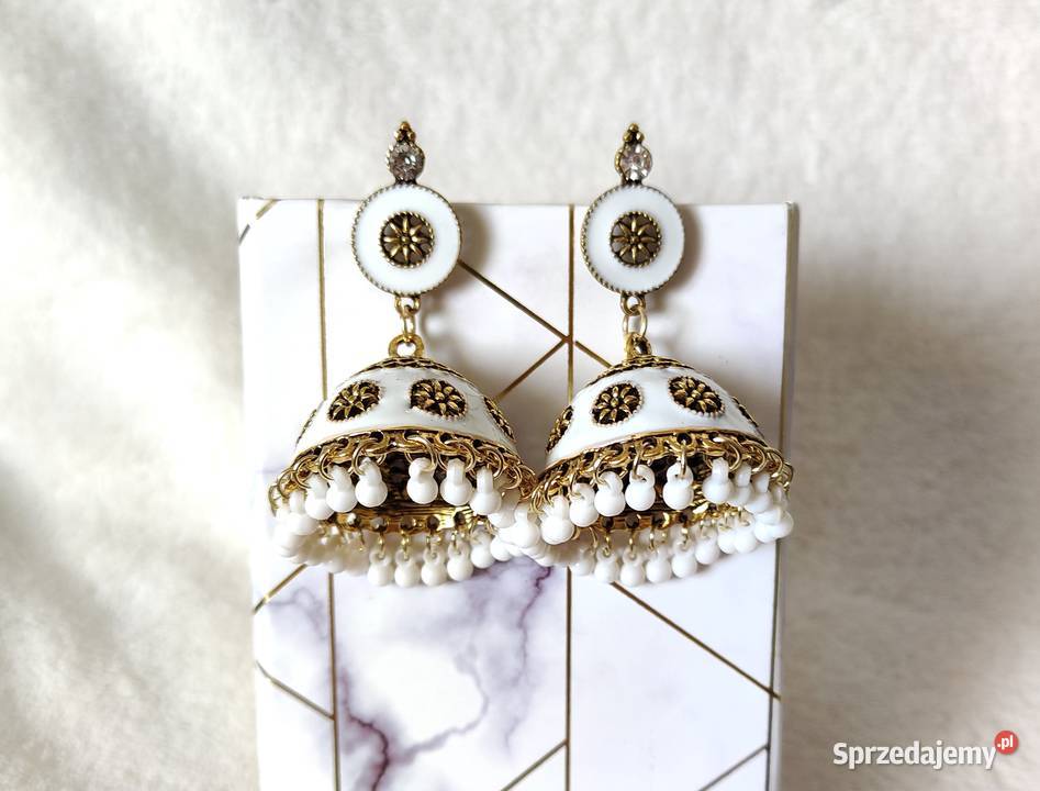 Kolczyki duże boho indyjskie jhumka białe kolor Szczecin