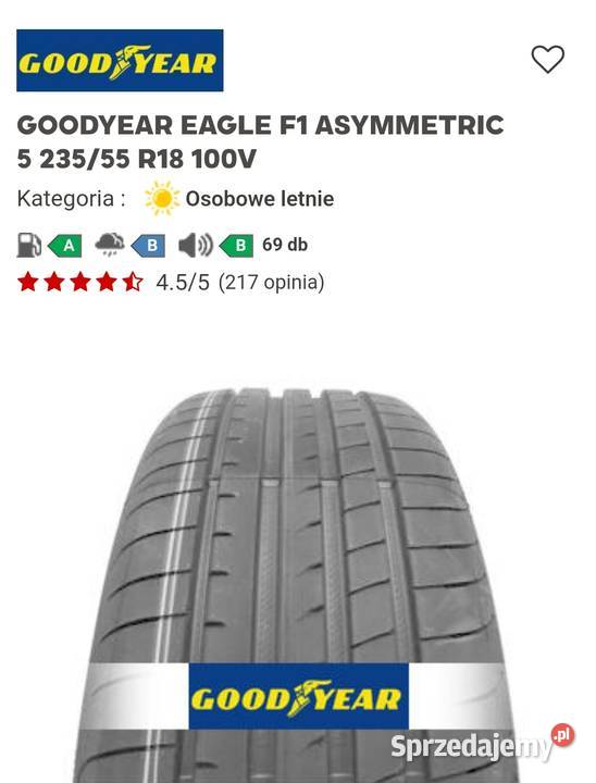Sprzedam GOODYEAR EAGLE F1 ASYMMETRIC
5 23555 dolnośląskie