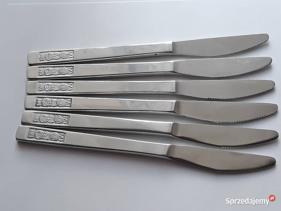 Noże obiadowe 4 RÓŻE Gerlach sztućce PRL Sztućce śląskie Dąbrowa Górnicza