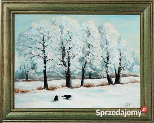 Obraz olejny Pejzaż zimowy z wronami lubelskie Lublin sprzedam
